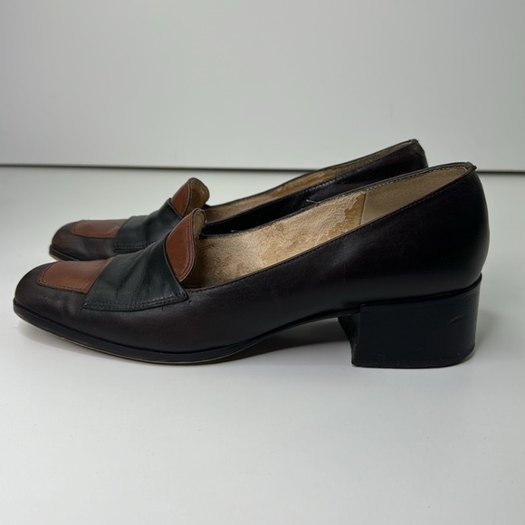 Unisa Classic Brown Two Toned Block Heeled Loafer Shoe - Picture 4 of 10